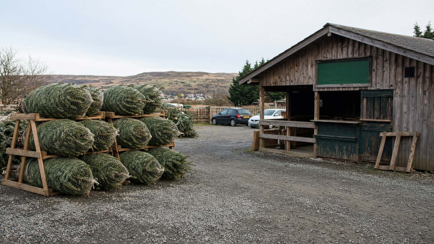 Netted trees at the Swinton collection yard